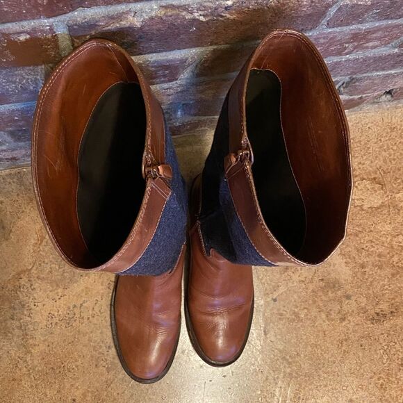 Tory burch Brown leather and Grey wool flannel Lowell Riding Boots sz 10.5 - Picture 6 of 12